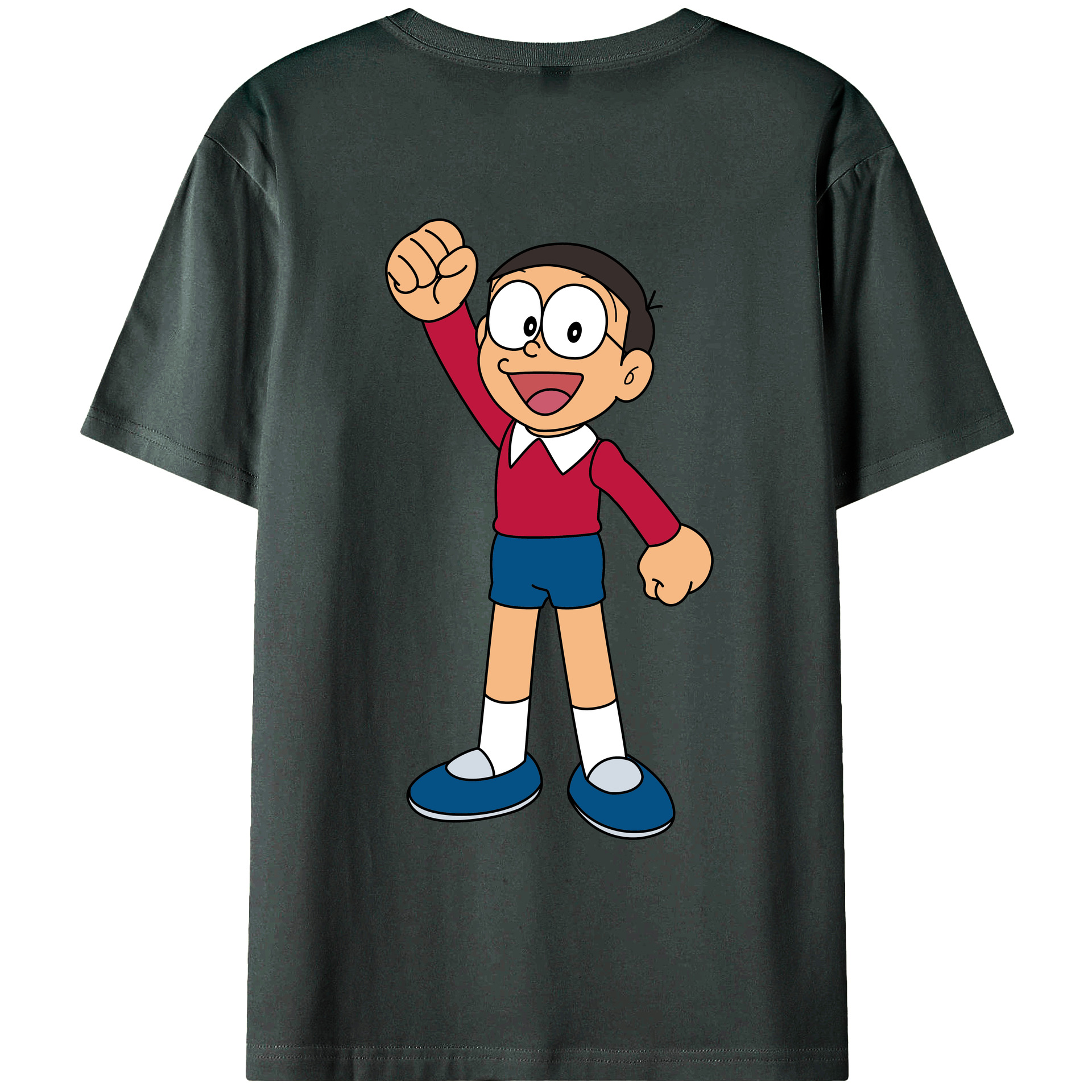 （画像用） ドラえもん 野比 のび太 Doraemon Nobita Nobi 綿100％ メンズ半袖Tシャツ（バックプリント） 通気性